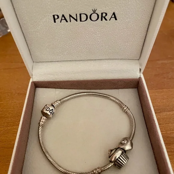 Authentic Pandora 925 ALE charm bracelet with charms and box (7 inch length)